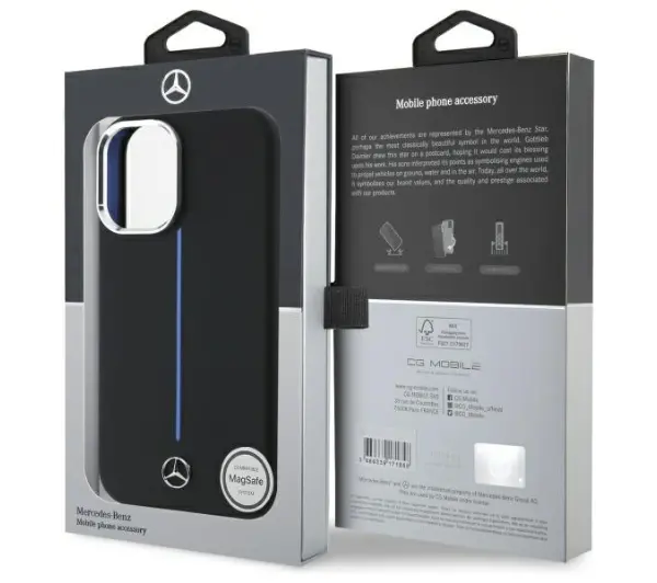 Mercedes-Benz Silicone Blue Stripe MagSafe do iPhone 16 Czarny