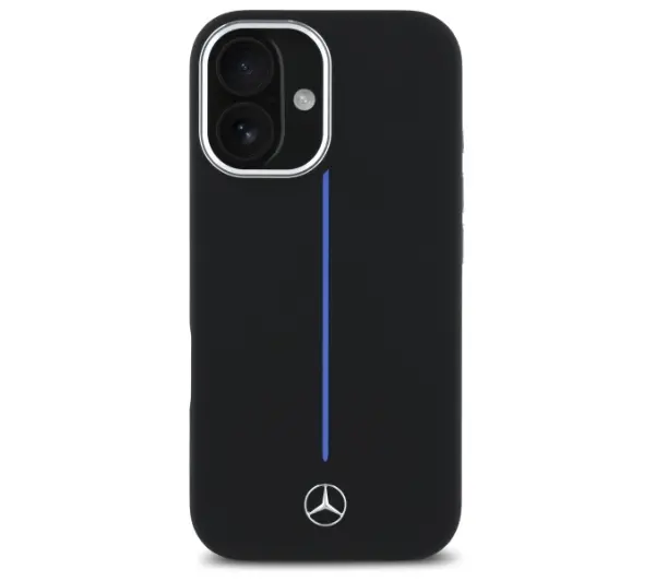 Mercedes-Benz Silicone Blue Stripe MagSafe do iPhone 16 Czarny