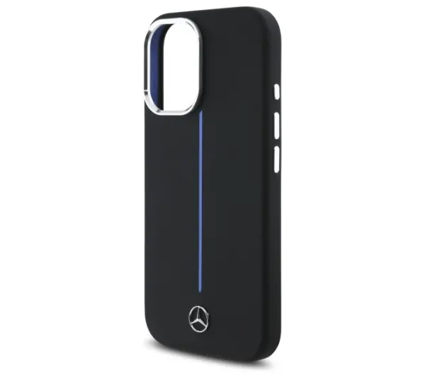 Mercedes-Benz Silicone Blue Stripe MagSafe do iPhone 16 Czarny