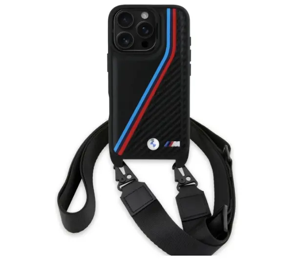 BMW M Edition Carbon Tricolor Lines & Strap do iPhone 16 Pro Max Czarny