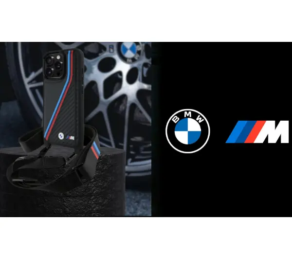 BMW M Edition Carbon Tricolor Lines & Strap do iPhone 16 Pro Max Czarny