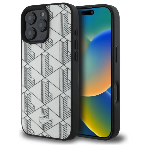 Etui Lacoste Mono Farine MagSafe do iPhone 16 Pro Max Szary