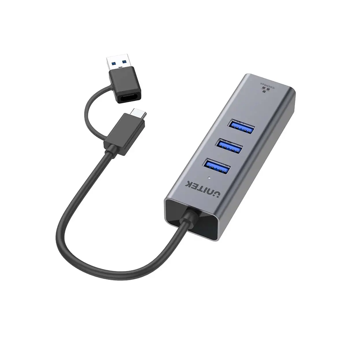 Hub USB Unitek Y-3088B 4w1 Ethernet 3 x USB A 5 Gbps USB-C z adapterem USB A Szary