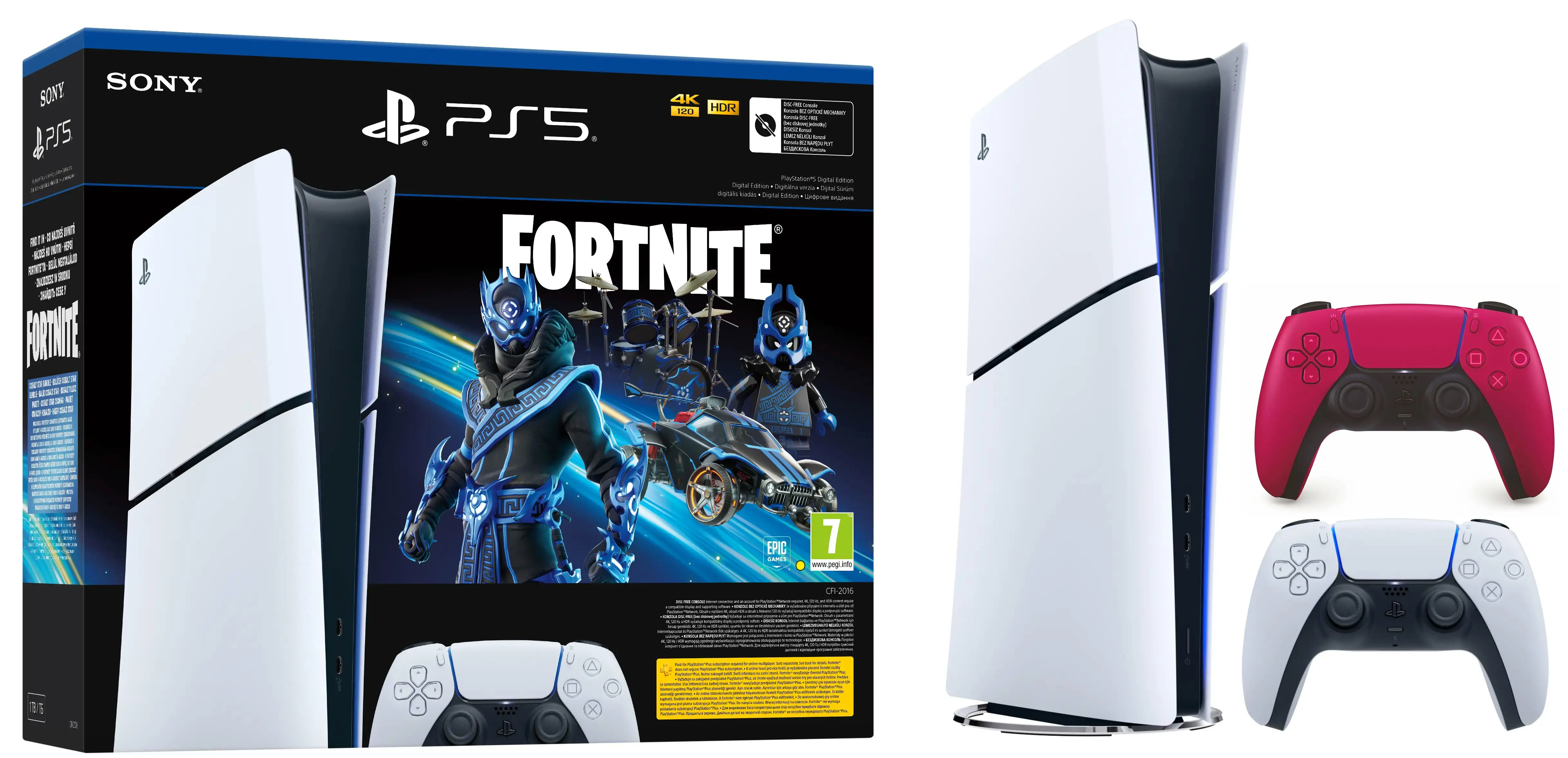 Konsola Sony PlayStation 5 Digital Slim D Chassis (PS5) 1TB Fortnite Cobalt + Dodatkowy Pad Czerwony