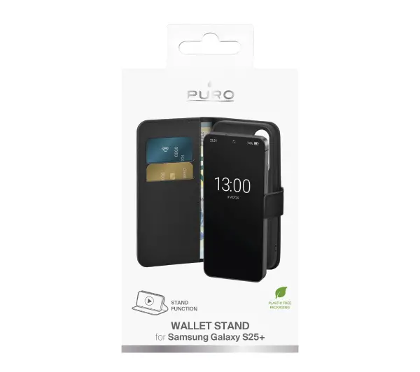 Puro Case Wallet Stand do Galaxy S25 Plus Czarny