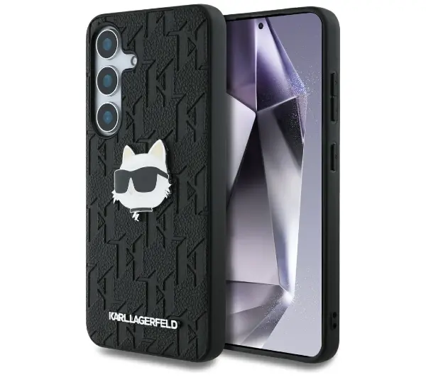 Karl Lagerfeld Leather Monogram Pin Logo Choupette Head do Galaxy S25 Czarny