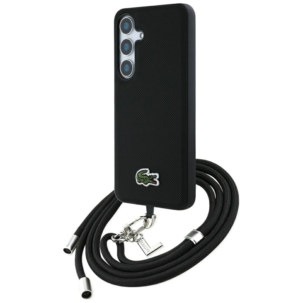 Etui Lacoste Iconic Petit Pique Woven Logo CBDY Strap MagSafe do Galaxy S25 Czarny