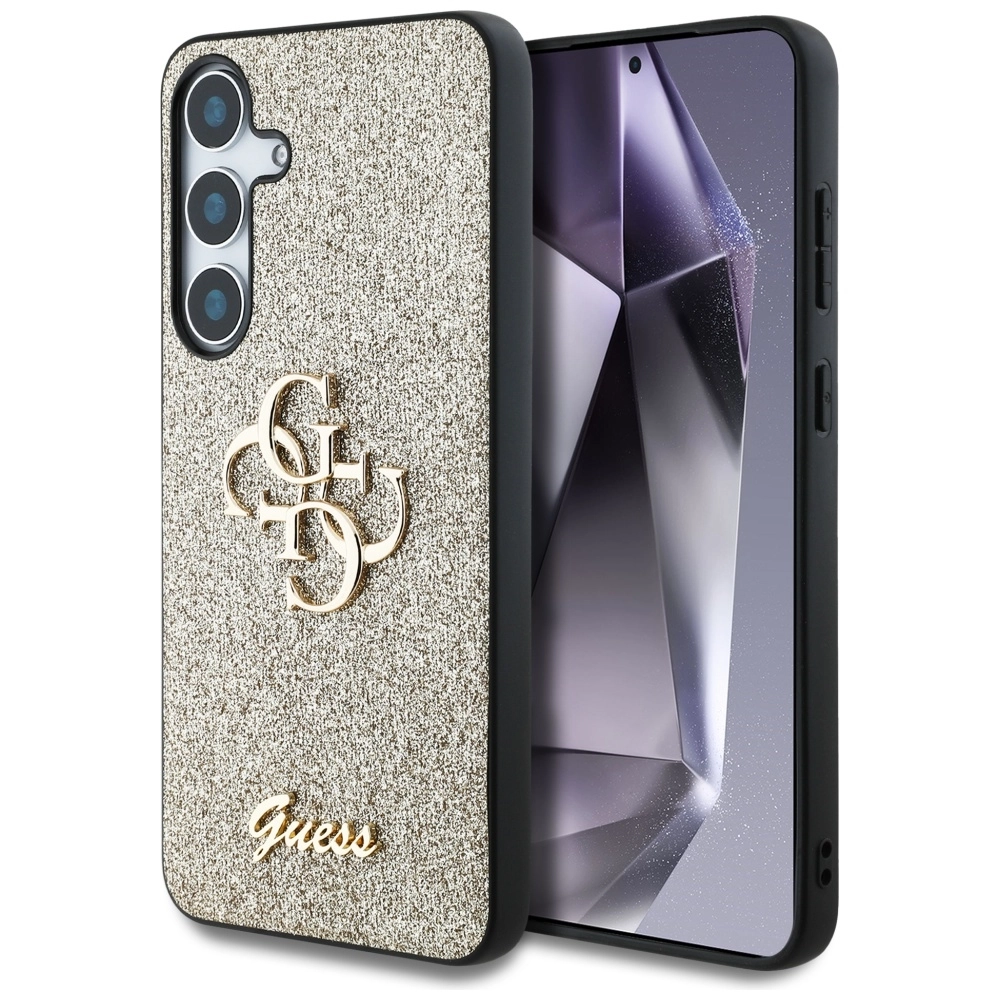 Etui Guess Fixed Glitter Big 4G Metal Logo do Galaxy S25 Złoty