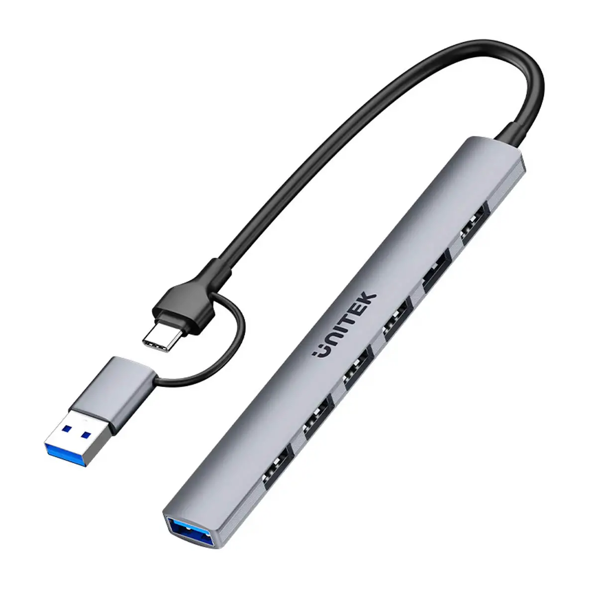 Hub USB Unitek H1209AGY01 USB-A/C 7w1 z adapterem USB A 5 Gbps Szary