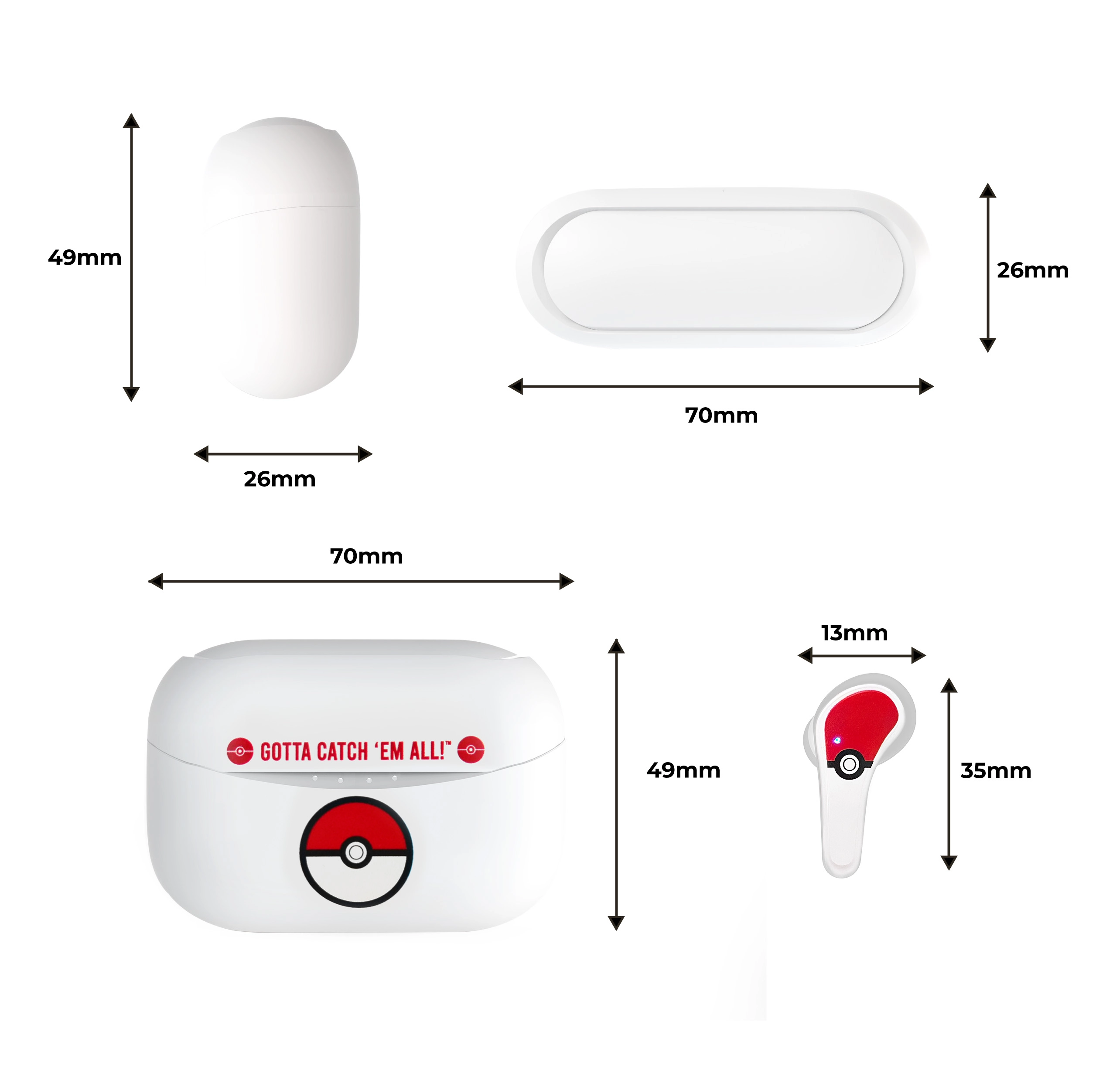 Słuchawki bezprzewodowe OTL Technologies Pokémon Poké Ball TWS Earphones Dla Dzieci Dokanałowe Bluetooth 5.3 Biało-czerwony
