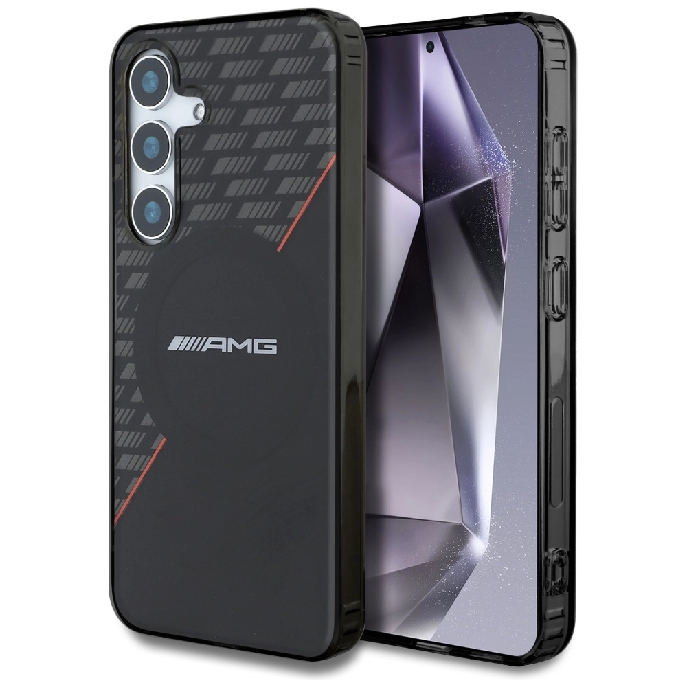 Etui Mercedes-Benz Double Layer Rhombs MagSafe do Galaxy S25 Czarno-czerwony