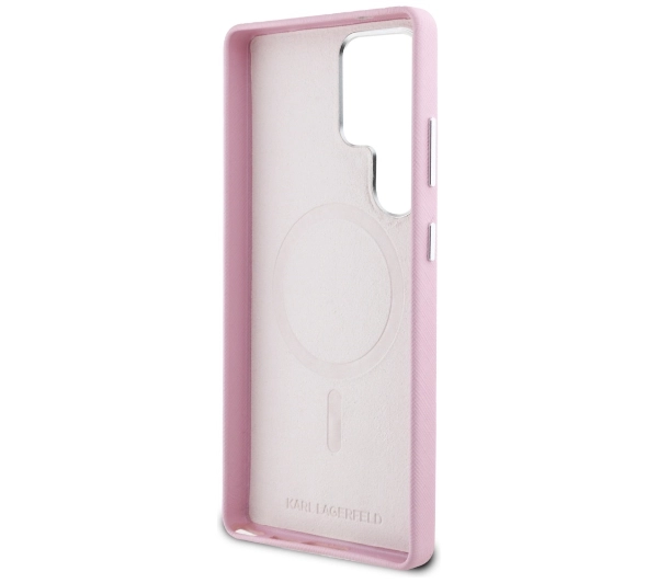 Karl Lagerfeld Saffiano Full Wrapped Elongated Metal Logo MagSafe do Galaxy S25 Ultra Różowy