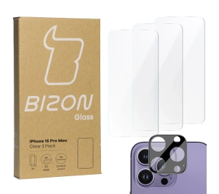 Bizon 3x szkło + szybka na aparat Clear 2 Pack do iPhone 15 Pro Max