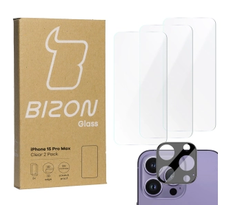 Zestaw ochronny Bizon 3x szkło + szybka na aparat Clear 2 Pack do iPhone 15 Pro Max