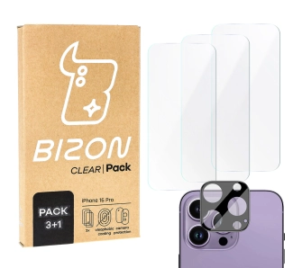 Zestaw ochronny Bizon 3x szkło hartowane + szybka na aparat Clear 2 Pack do iPhone 16 Pro Max