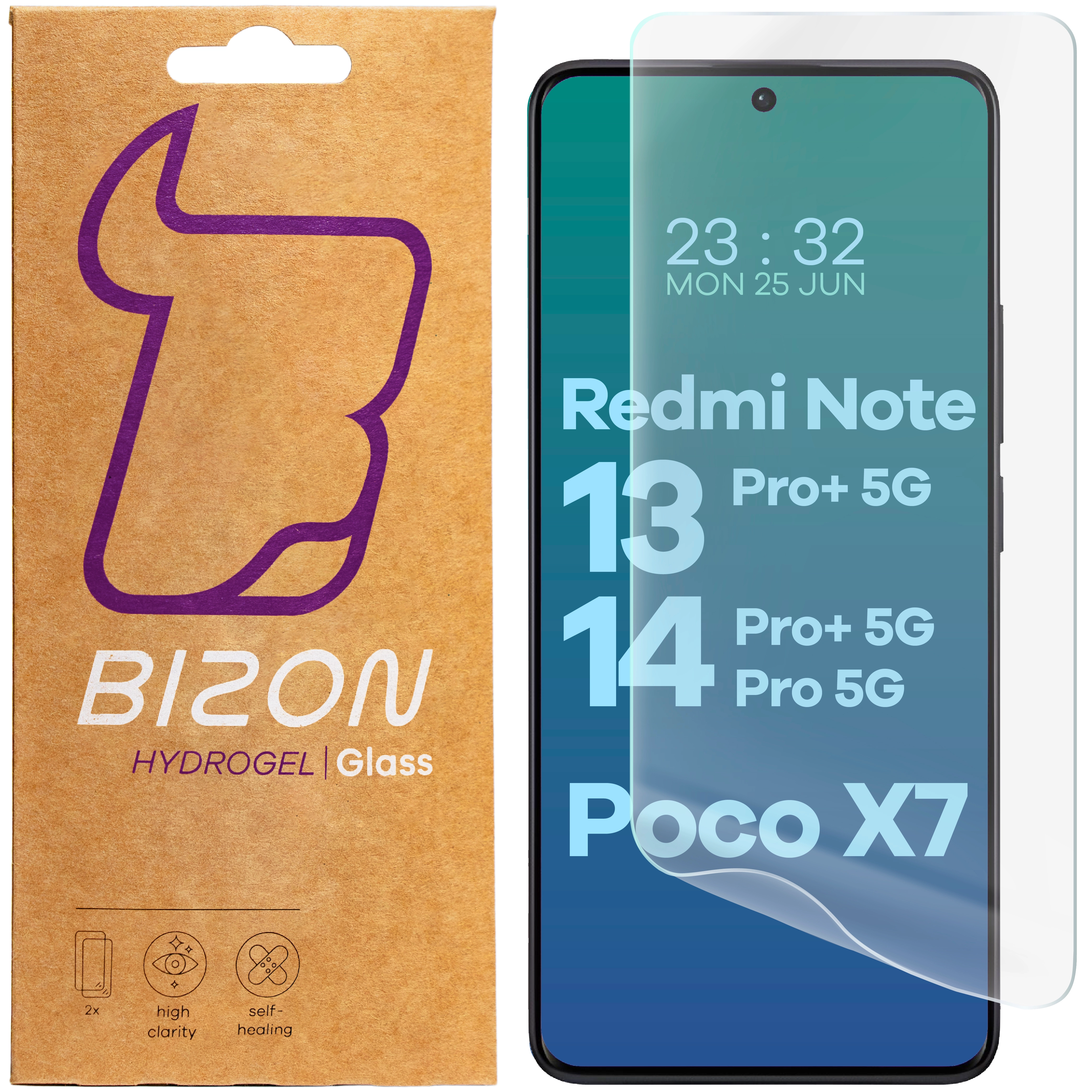 Folia hydrożelowa Bizon na ekran Hydrogel Front do Redmi Note 13 Pro+ 5G/14 Pro 5G/14 Pro+ 5G/Poco X7 2 sztuki