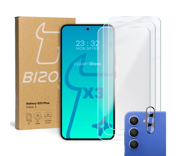 Bizon 3x szkło + szybka na aparat Clear 2 do Galaxy S23 Plus