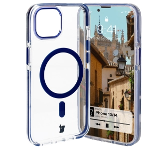 Etui Bizon Marco z MagSafe do iPhone 14/13 Przezroczyste z niebieską ramką
