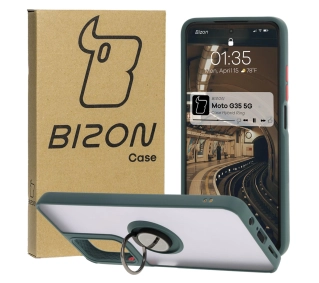 Bizon z uchwytem na palec Hybrid Ring do Motorola Moto G35 5G Przydymione z ciemnozieloną ramką