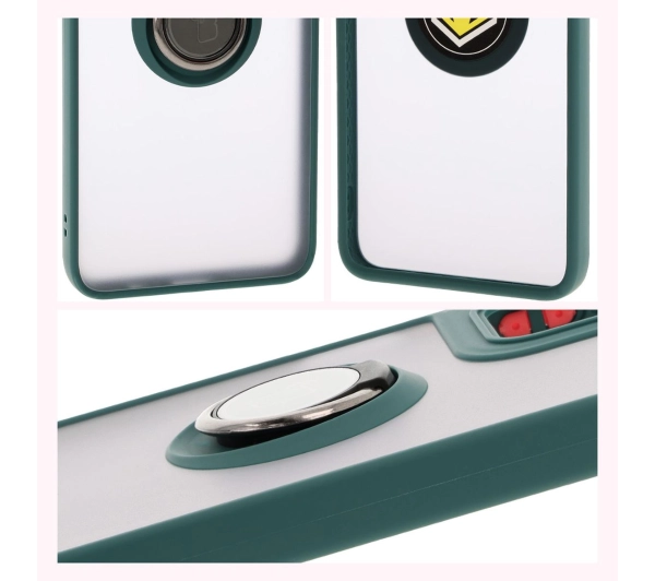 Bizon z uchwytem na palec Hybrid Ring do Motorola Moto G35 5G Przydymione z ciemnozieloną ramką