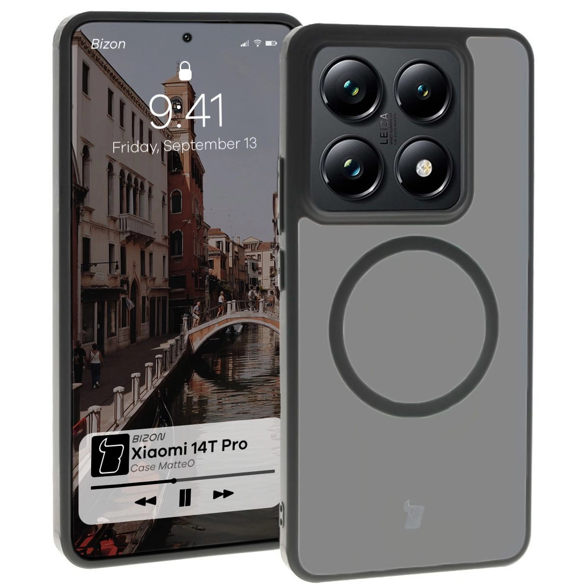Etui Bizon MatteO z MagSafe do Xiaomi 14T Pro Półprzezroczyste z czarną ramką