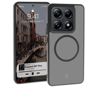 Etui Bizon MatteO z MagSafe do Xiaomi 14T Pro Półprzezroczyste z czarną ramką