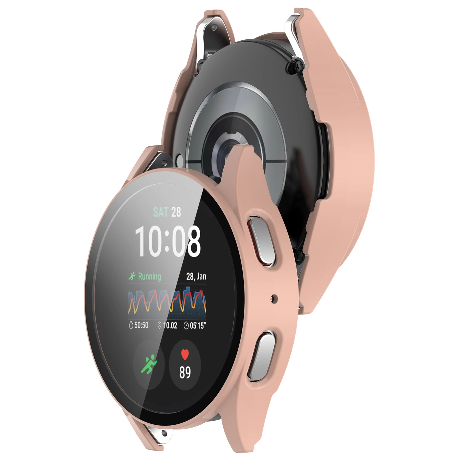 Nakładka na tarczę Bizon ze szkłem do Galaxy Watch 7 40mm Satynowo-różowy