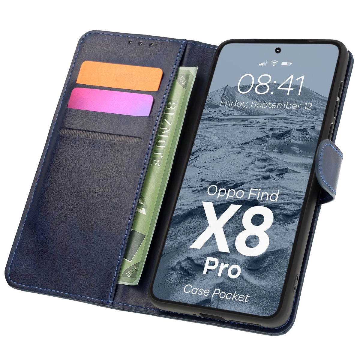 Etui Bizon z klapką Pocket do Oppo Find X8 Pro Granatowy