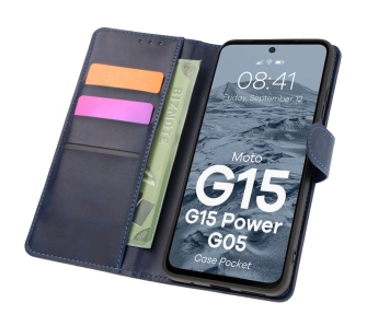 Etui Bizon z klapką Pocket do Motorola Moto G15/G15 Power/G05 Granatowy