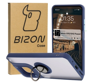 Bizon z uchwytem na palec Hybrid Ring do Motorola Moto G15 /  G15 Power Przydymione z granatową ramką