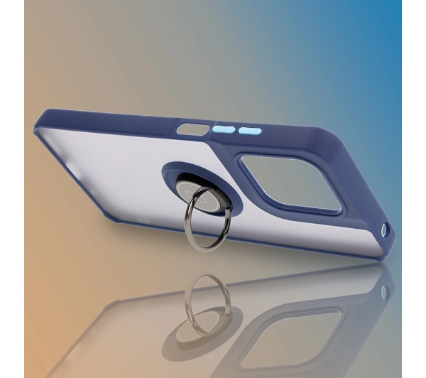 Bizon z uchwytem na palec Hybrid Ring do Motorola Moto G15 /  G15 Power Przydymione z granatową ramką