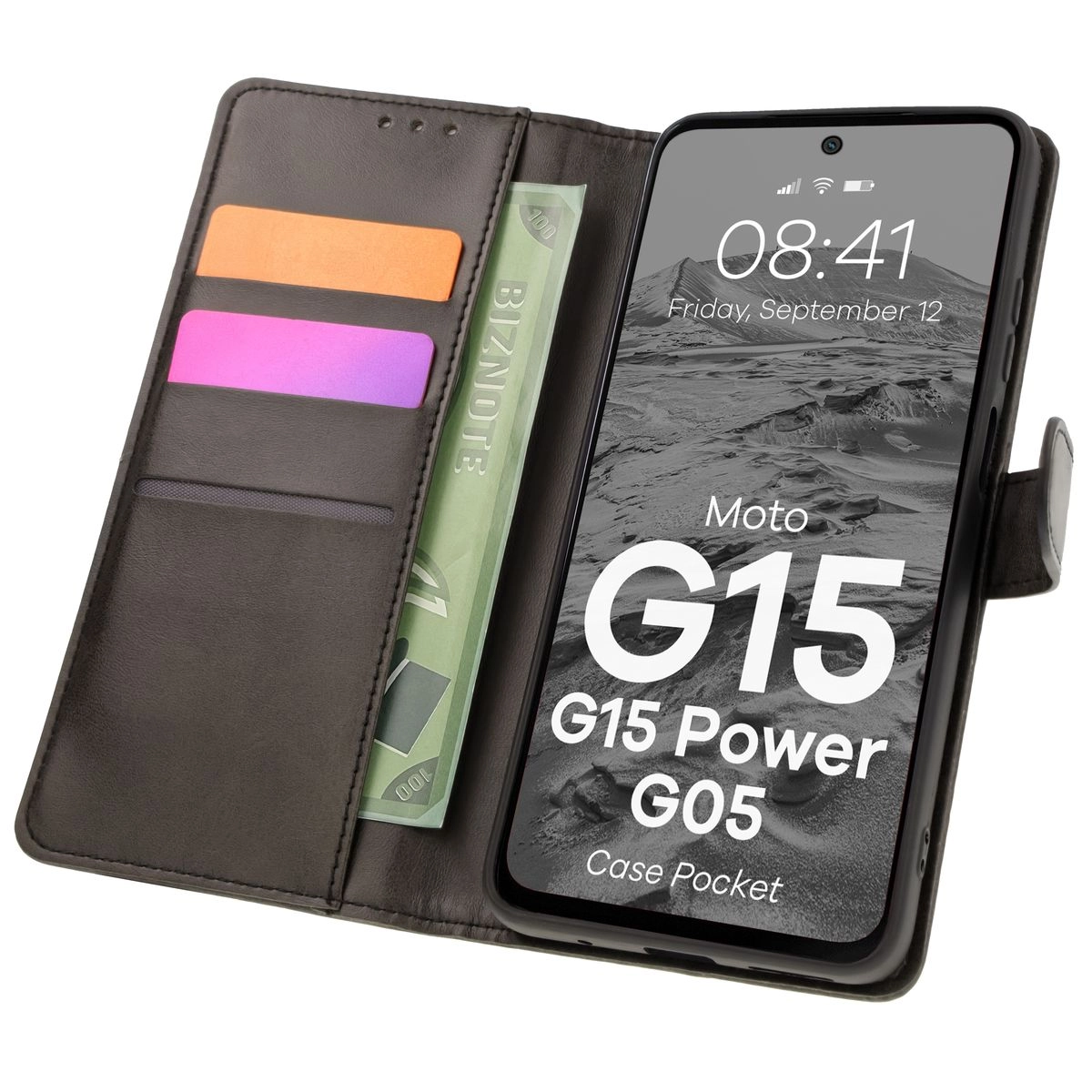 Etui Bizon z klapką Pocket do Motorola Moto G15/G15 Power/G05 Czarny