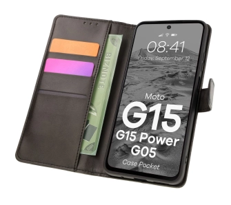 Etui Bizon z klapką Pocket do Motorola Moto G15/G15 Power/G05 Czarny