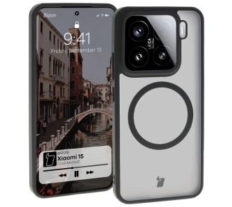 Etui Bizon MatteO z MagSafe do Xiaomi 15 Półprzezroczyste z czarną ramką