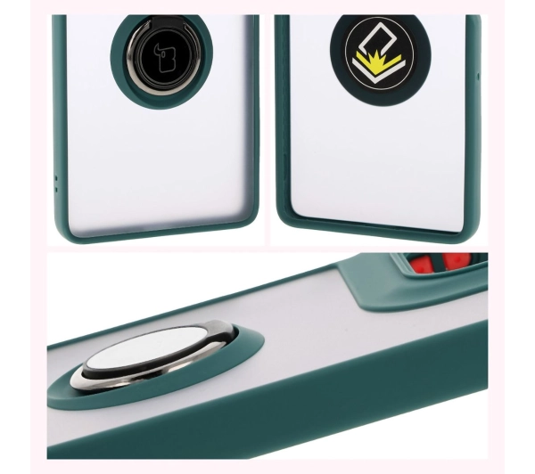 Bizon z uchwytem na palec Hybrid Ring do Motorola Moto G75 5G Przydymione z ciemnozieloną ramką