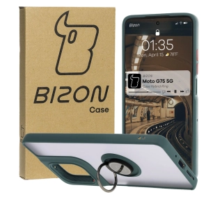 Bizon z uchwytem na palec Hybrid Ring do Motorola Moto G75 5G Przydymione z ciemnozieloną ramką