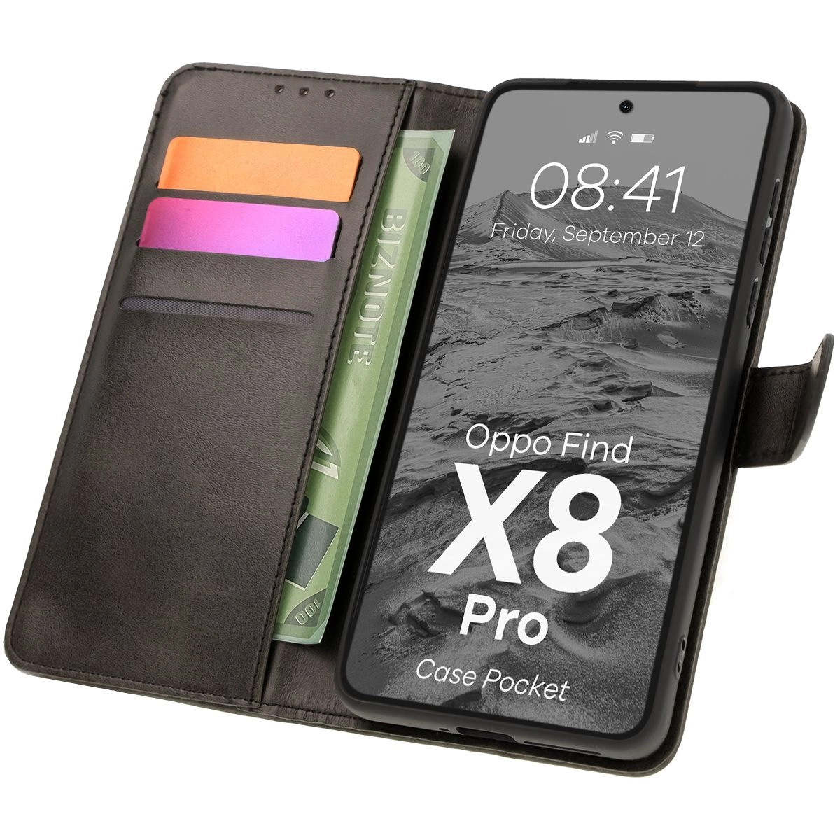 Etui Bizon z klapką Pocket do Oppo Find X8 Pro Czarny