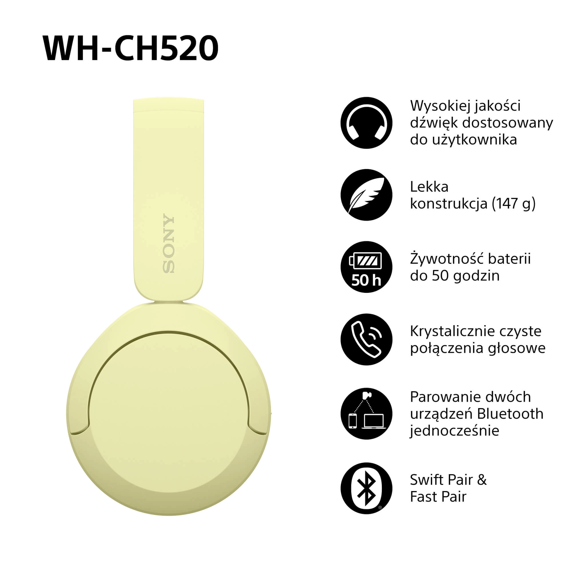 фото Навушники з мікрофоном Sony WH-CH520 Yellow