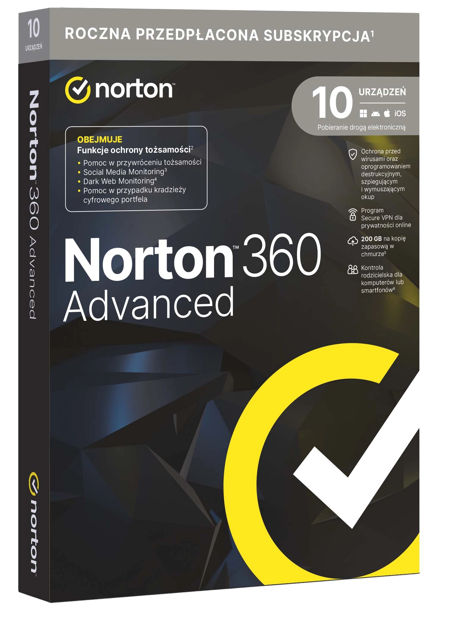Antywirus Norton 360 Advanced 200GB 10 Urządzeń/1 Rok BOX