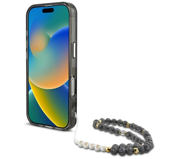 Guess Palm Trees Triangle Pearl Strap MagSafe do iPhone 16 Pro Czarny