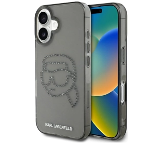 Karl Lagerfeld IML Rhinestones Karl Head do iPhone 16 Czarny