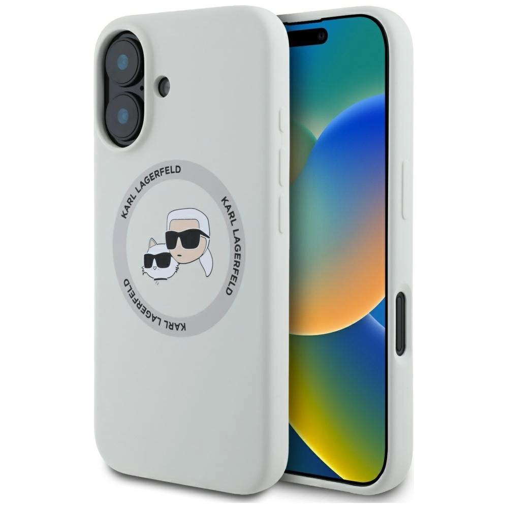 Etui Karl Lagerfeld Silicone Double Heads And Circle MagSafe do iPhone 16 Beżowy