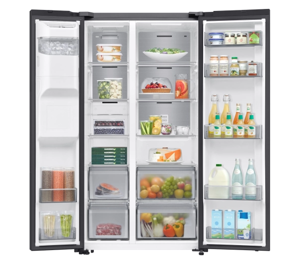 Samsung SBS RS70F64KEBEO Funkcje AI Pełny No Frost 178,6cm Dystrybutor wody Kostkarka Zdalne sterowanie Czarne szkło - Kup na Raty - RRSO 0%
