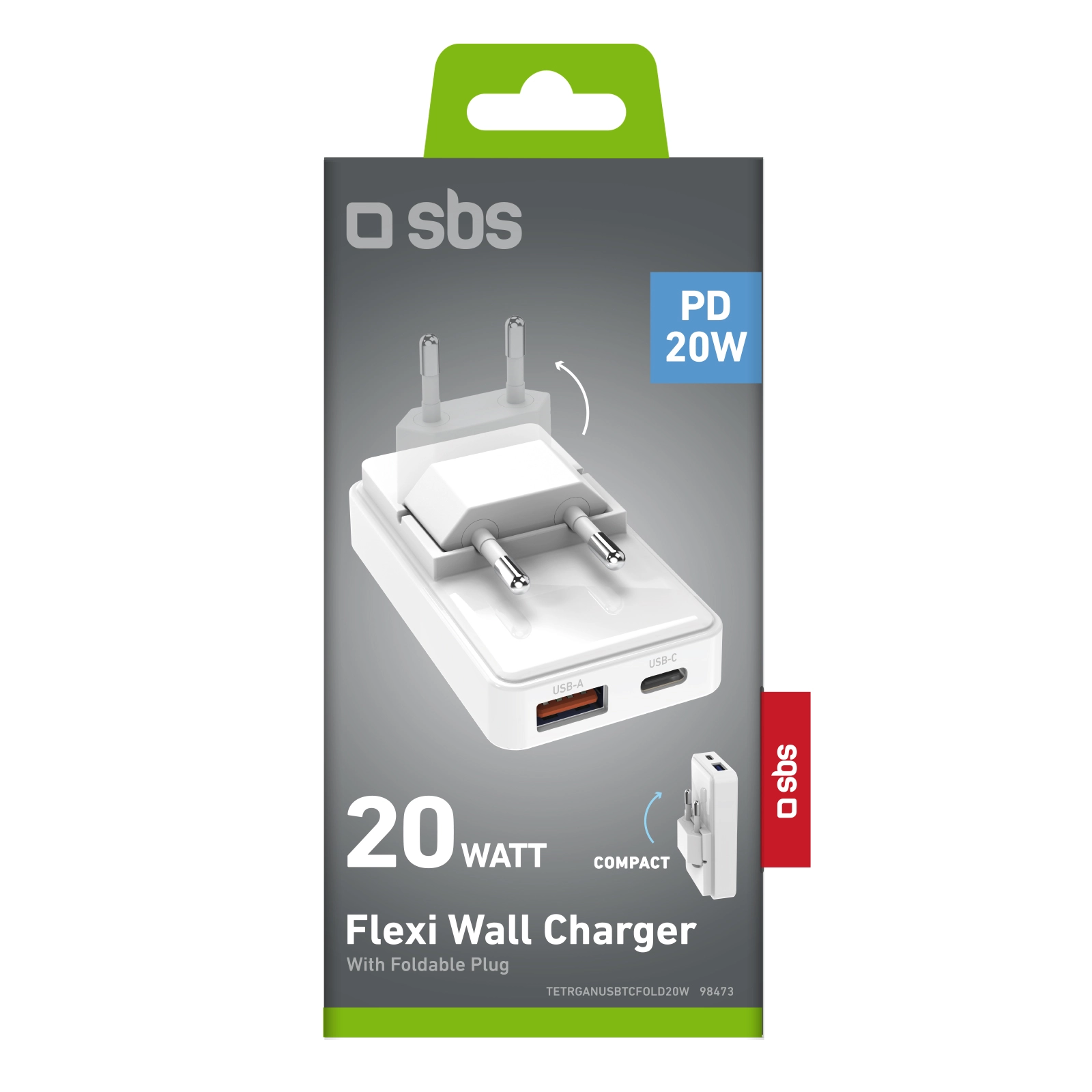 Ładowarka sieciowa SBS Flexi 20 W USB-A USB-C PD20W Biały