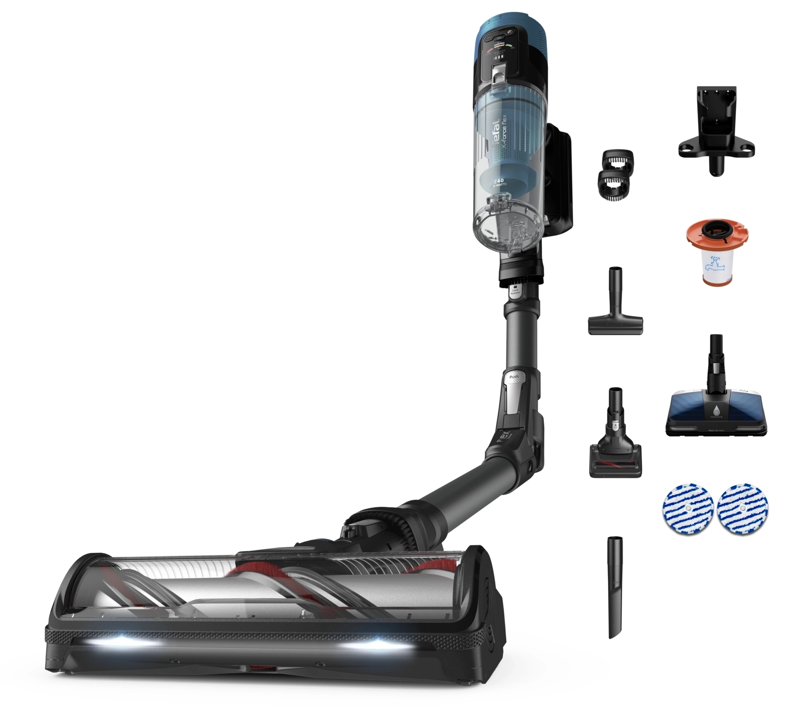 Odkurzacz bezprzewodowy Tefal X-Force Flex 14.80 TY9BD1 120min Funkcja mycia Wymienny akumulator Mini elektroszczotka