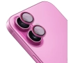 Szkło hartowane Bizon na aparat z aplikatorem Snap Lens do iPhone 16/16 Plus różowa ramka