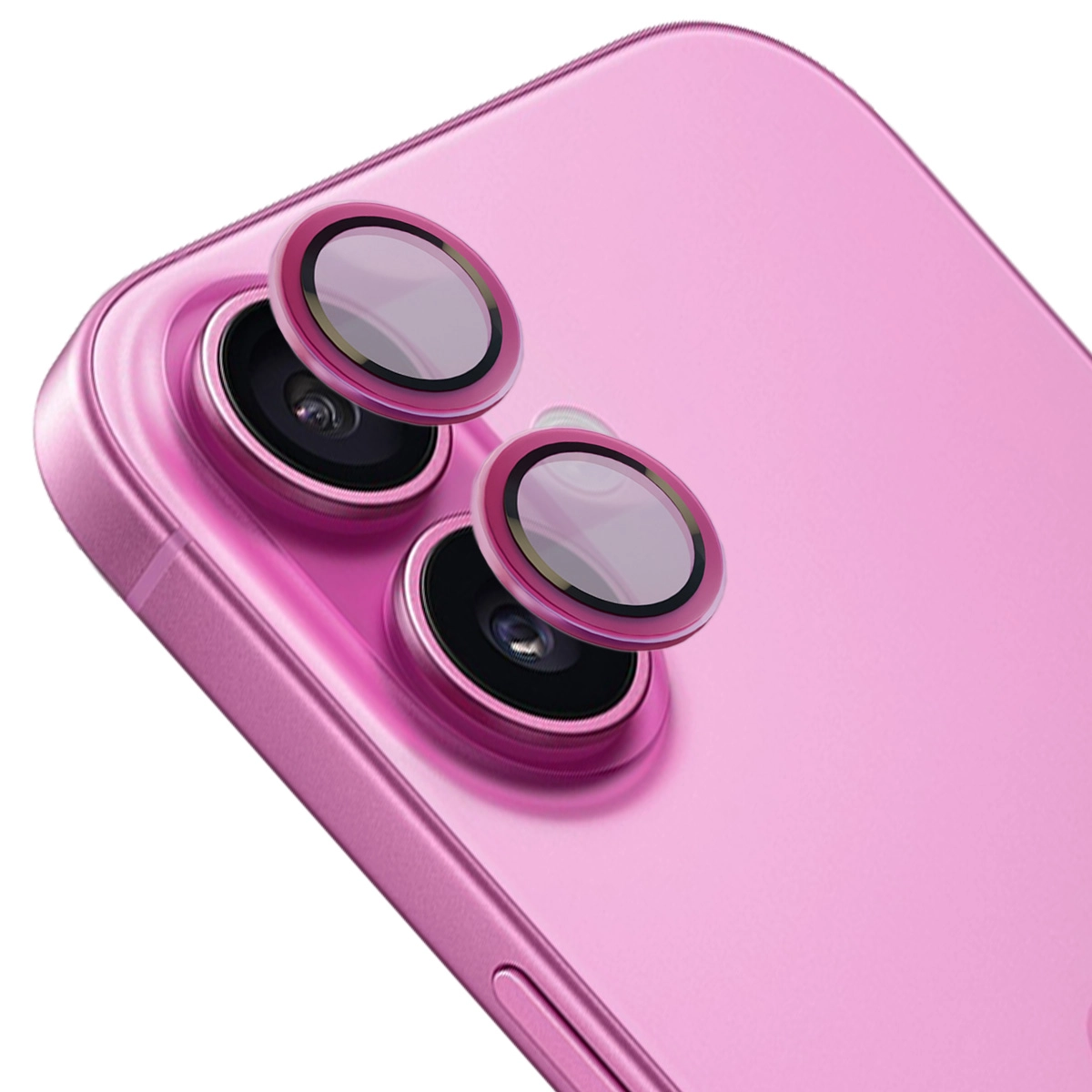 Szkło hartowane Bizon na aparat z aplikatorem Snap Lens do iPhone 16/16 Plus różowa ramka