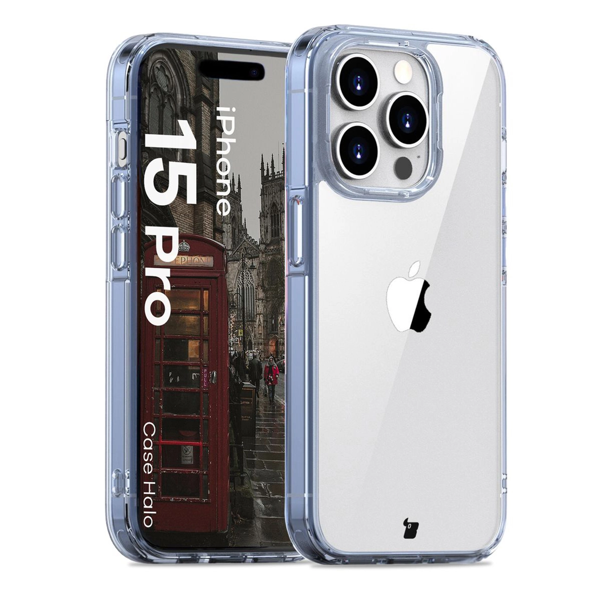 Etui Bizon Halo do iPhone 15 Pro Przezroczysto-niebieski