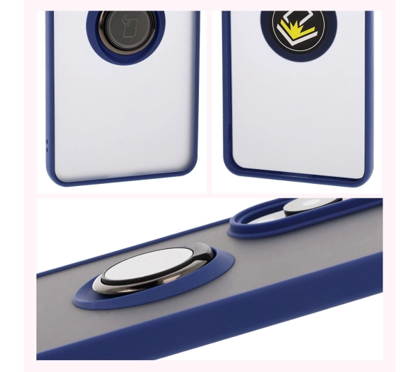 Bizon z uchwytem na palec Hybrid Ring do Galaxy S25 Edge przydymione z Granatową ramką