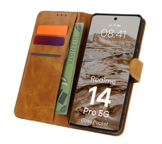 Bizon z klapką Pocket do Realme 14 Pro 5G Brązowy